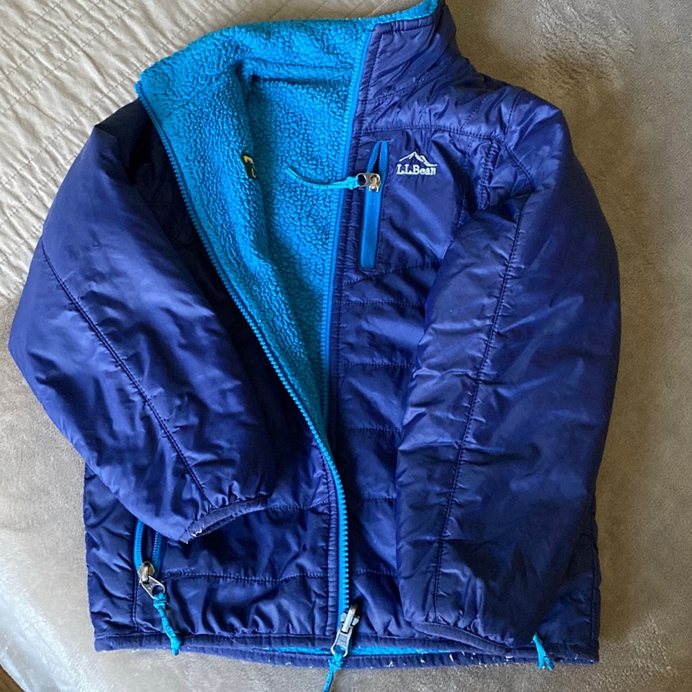 L.L. Bean Kids Blue and Teal Reversible Fleece-Lined Jacket